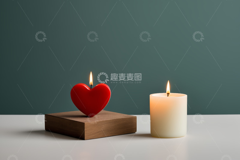 高清大图下载【趣麦麦图】心形蜡烛与圆柱形蜡烛燃烧画面