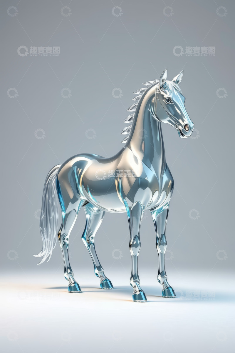 高清大图下载【趣麦麦图】金属质感骏马立体模型