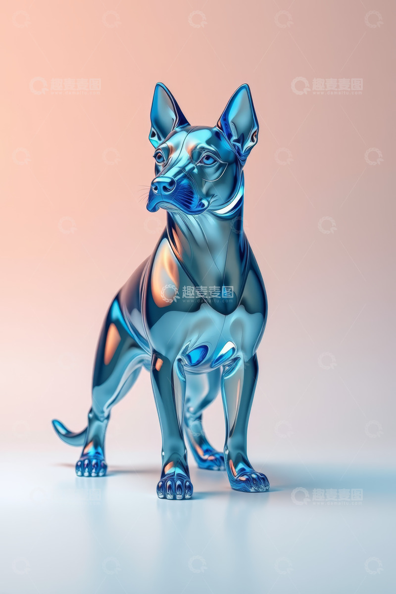 高清大图下载【趣麦麦图】金属质感蓝色立体狗模型