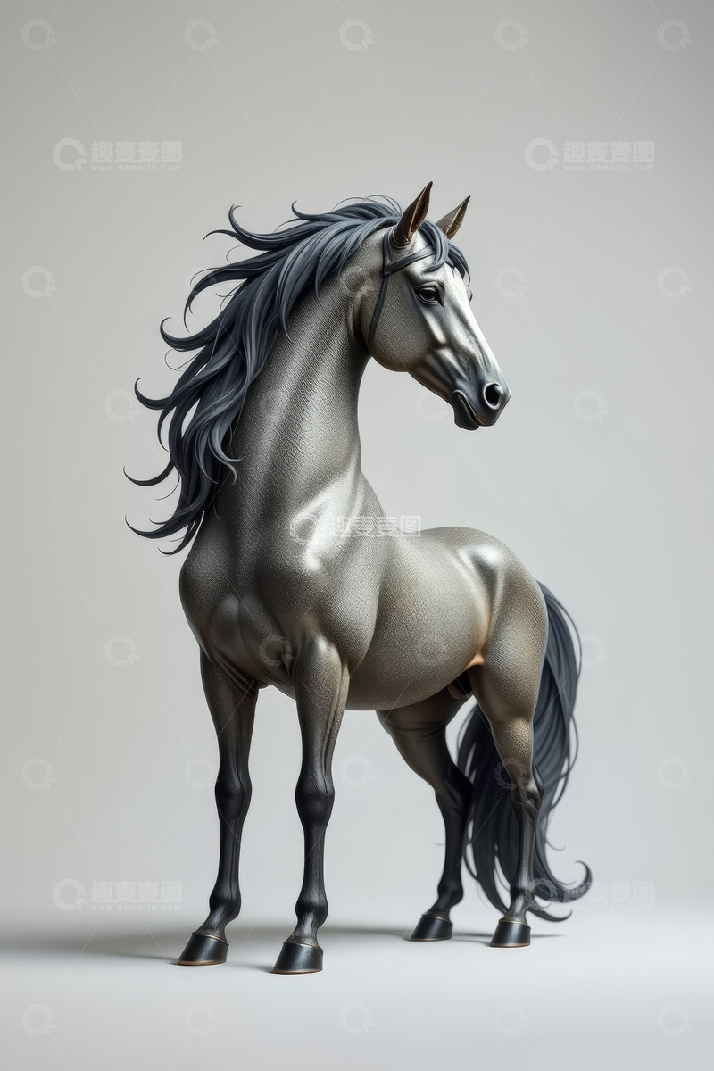 高清大图下载【趣麦麦图】金属质感骏马侧立特写