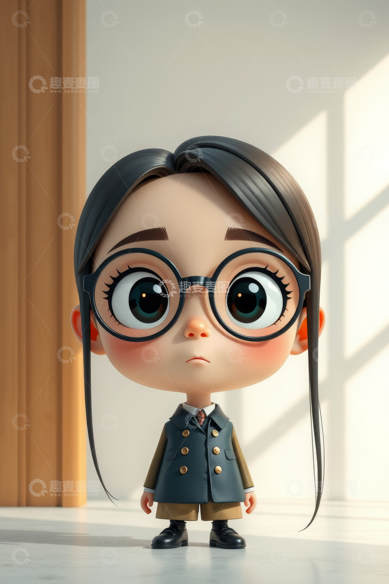 高清大图下载【趣麦麦图】卡通女孩身着制服形象素材