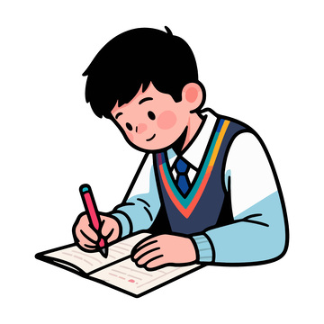 卡通男孩写作业插画