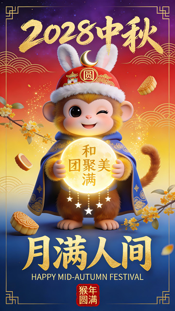 2028中秋猴年团圆美满图