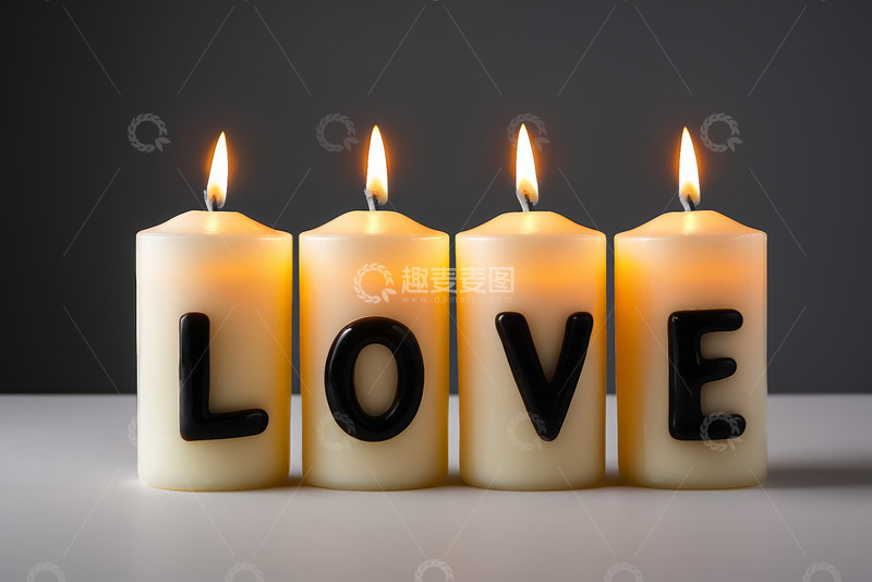 高清大图下载【趣麦麦图】带LOVE字样的燃烧蜡烛