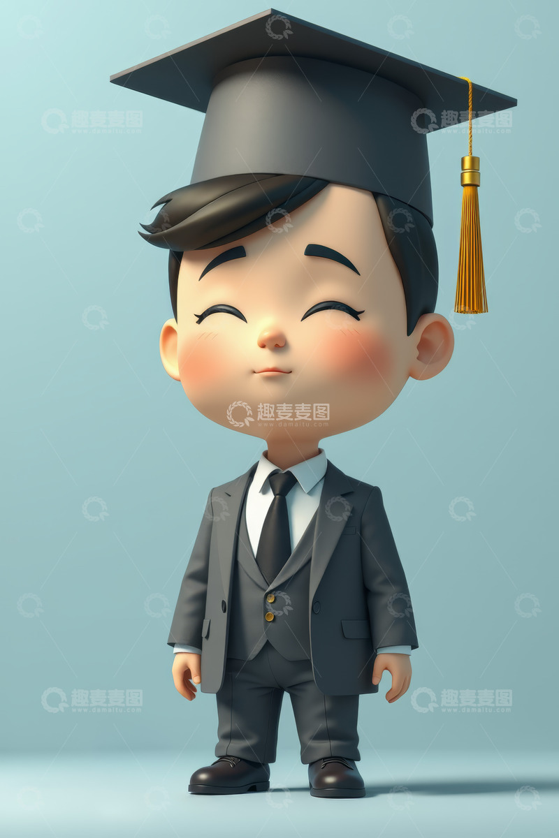 高清大图下载【趣麦麦图】穿西装戴学士帽的卡通小男孩