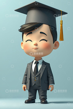 穿西装戴学士帽的卡通小男孩