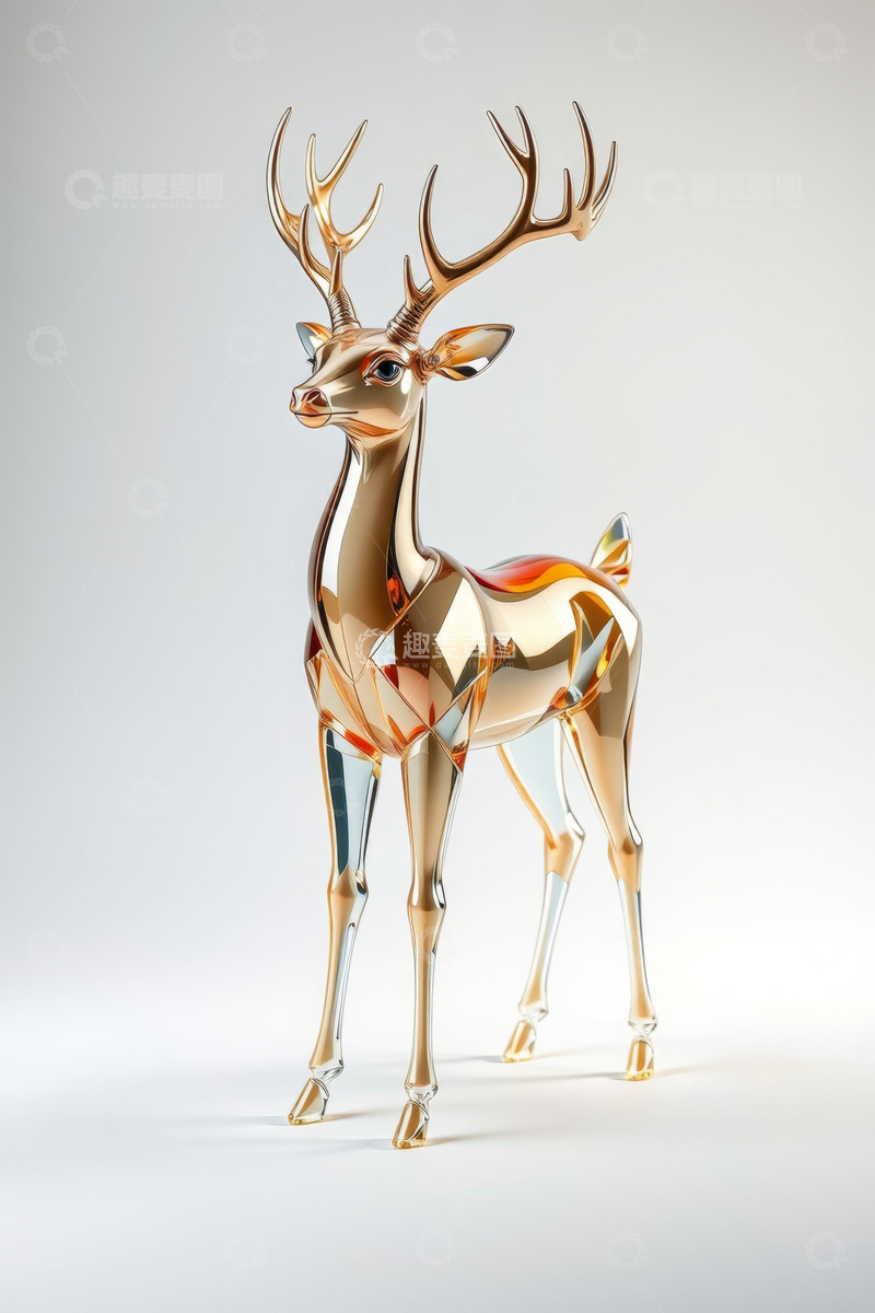 高清大图下载【趣麦麦图】金属质感立体鹿雕塑