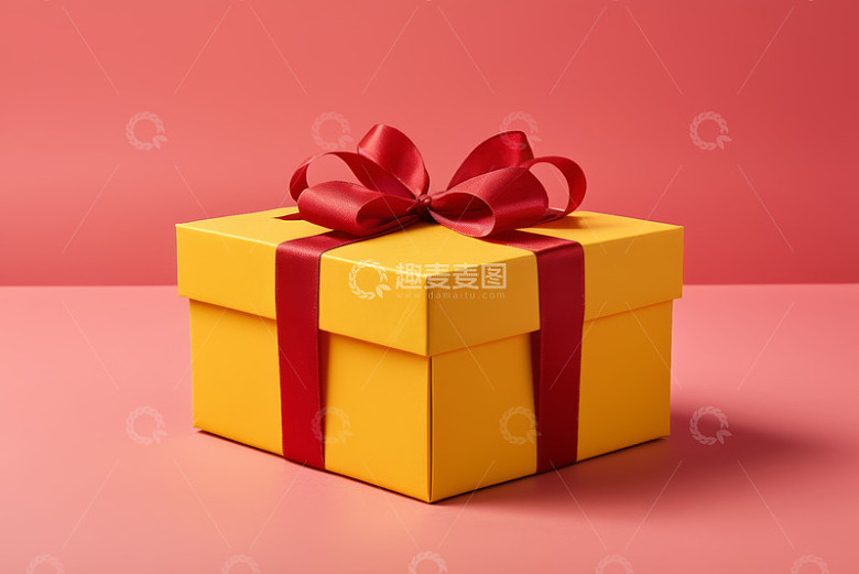 黄色礼品盒配红色丝带