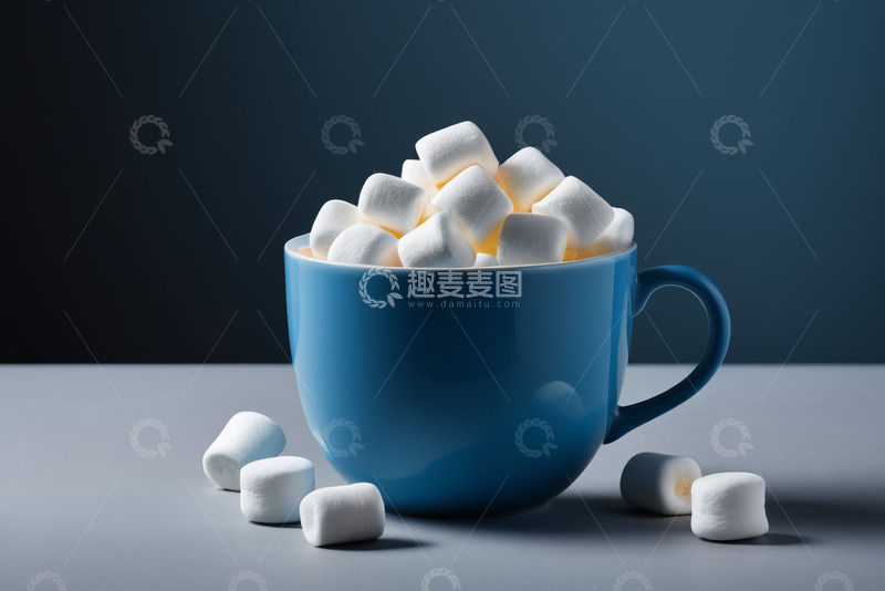 高清大图下载【趣麦麦图】蓝色杯子装着棉花糖