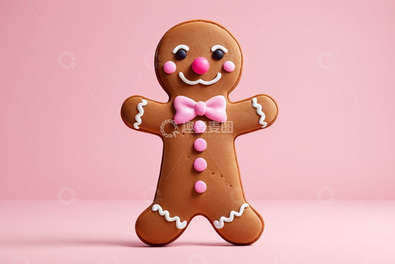 高清大图下载【趣麦麦图】粉色背景前的姜饼人饼干