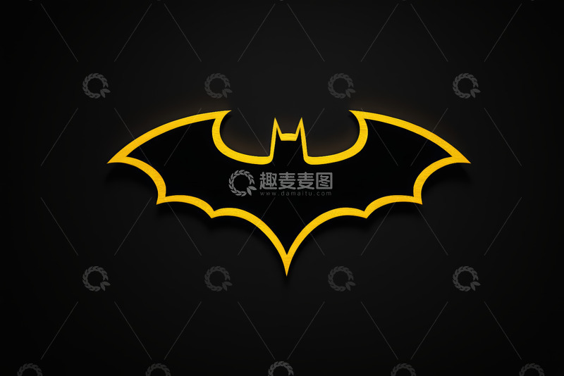 高清大图下载【趣麦麦图】黑色背景上的黄色蝙蝠侠标志