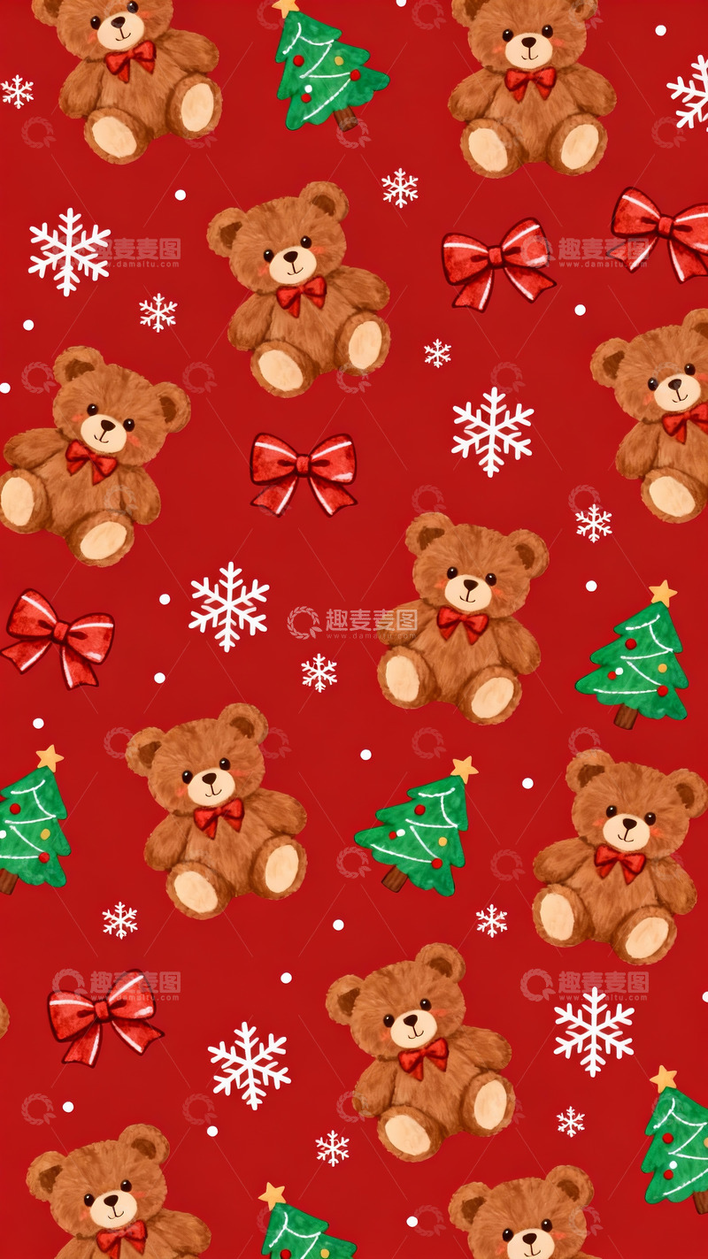 高清大图下载【趣麦麦图】圣诞主题泰迪熊节日装饰图案
