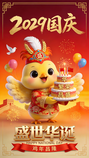 2029 国庆鸡年盛世华诞祝福图