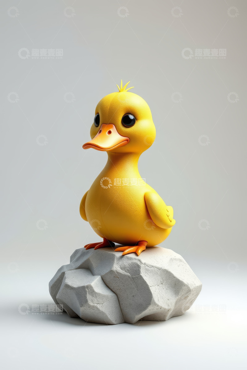 高清大图下载【趣麦麦图】黄色小鸭子站在石头上