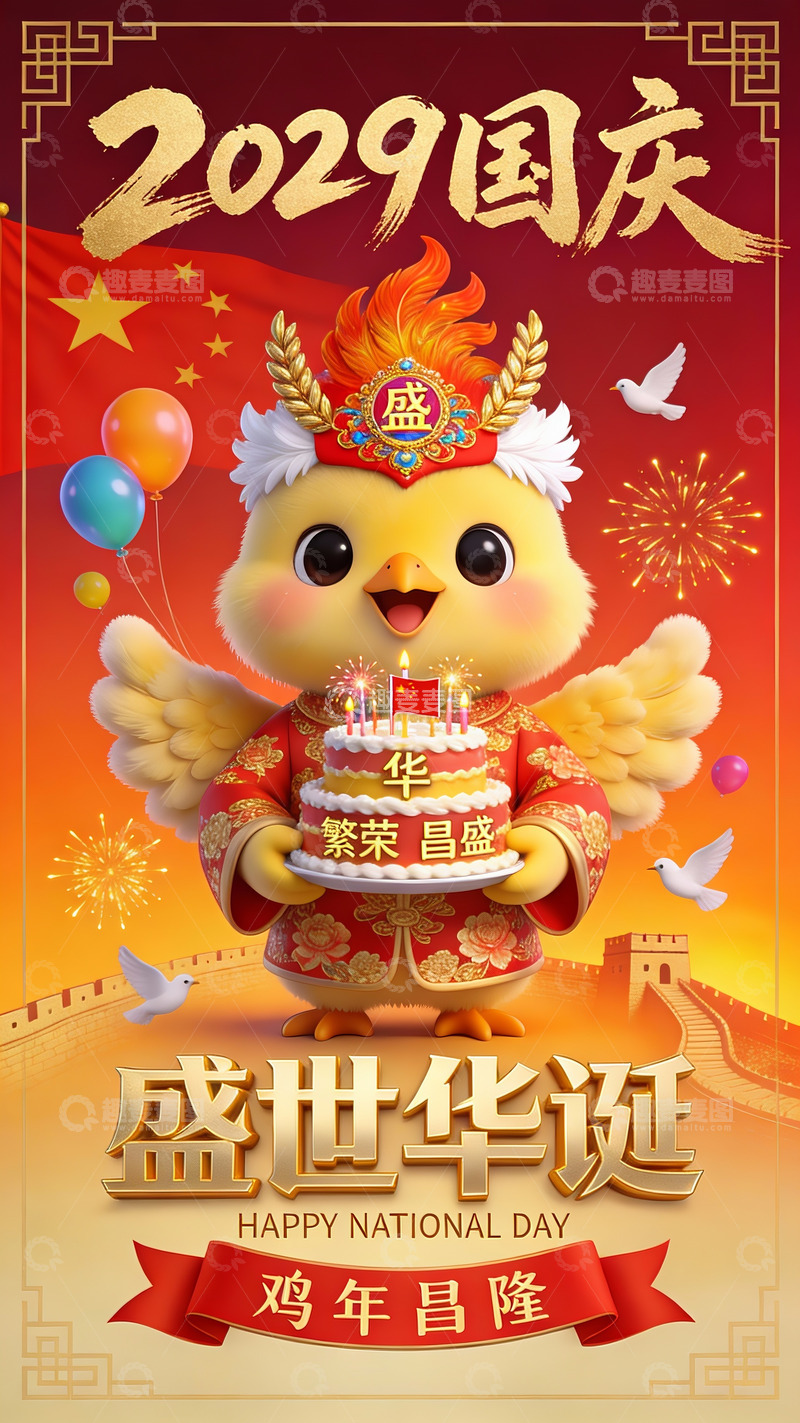 高清大图下载【趣麦麦图】2029 国庆鸡年盛世华诞庆典图