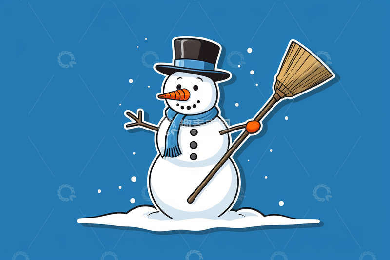 高清大图下载【趣麦麦图】卡通雪人手持扫帚形象
