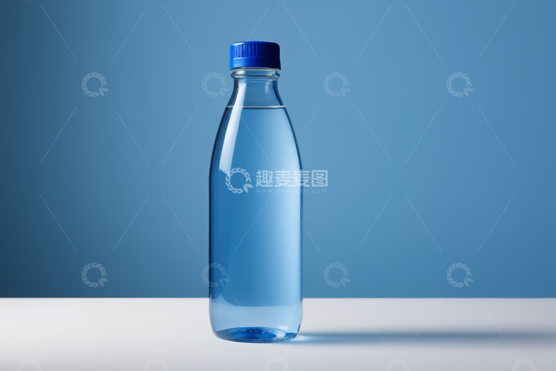 高清大图下载【趣麦麦图】蓝色背景下的透明水瓶