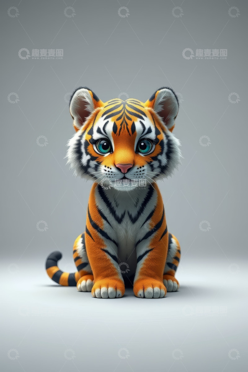 高清大图下载【趣麦麦图】可爱卡通小老虎正面坐姿