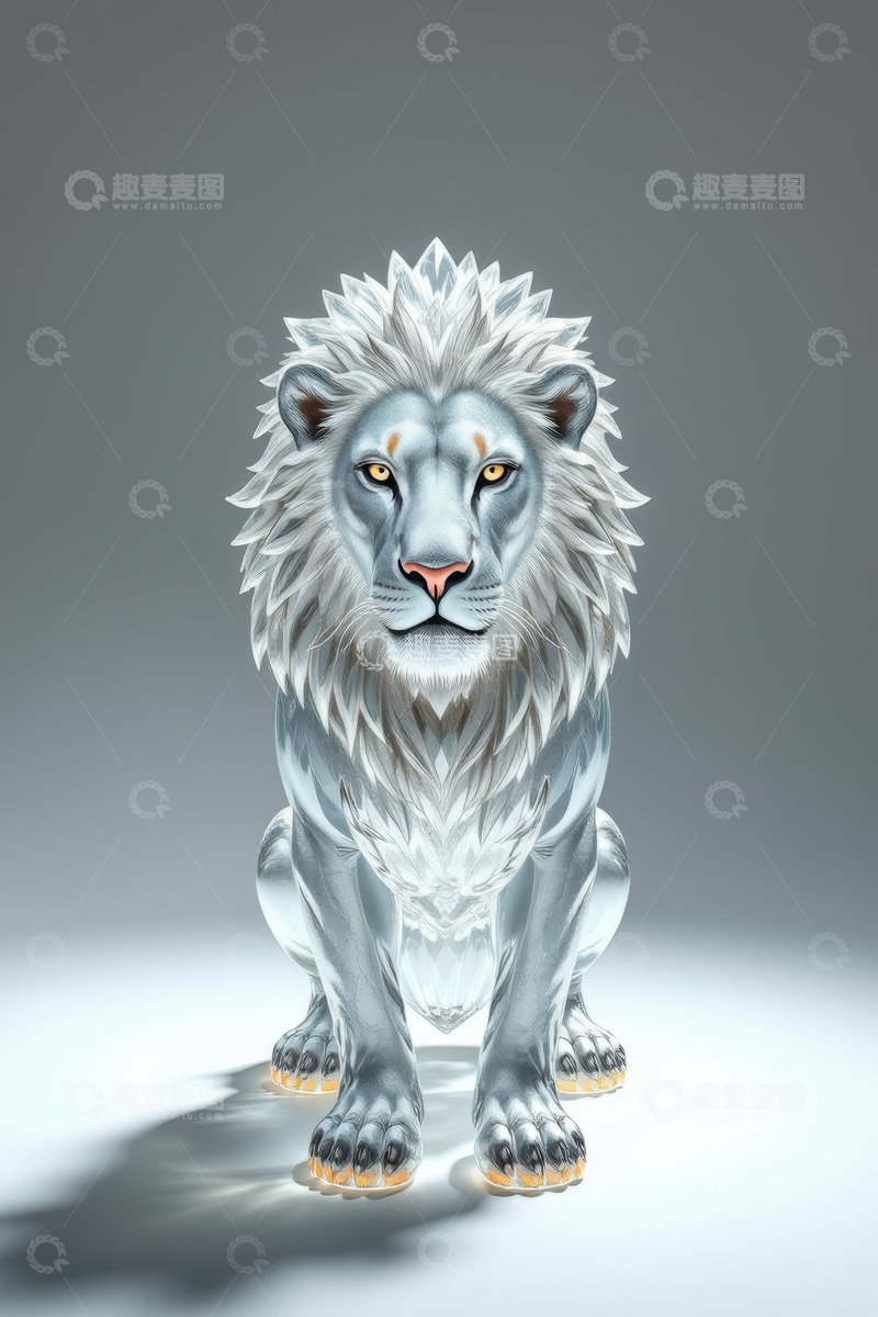 高清大图下载【趣麦麦图】透明水晶质感狮子坐立素材