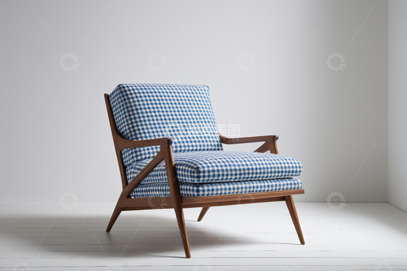 高清大图下载【趣麦麦图】蓝白格纹现代风格单人沙发