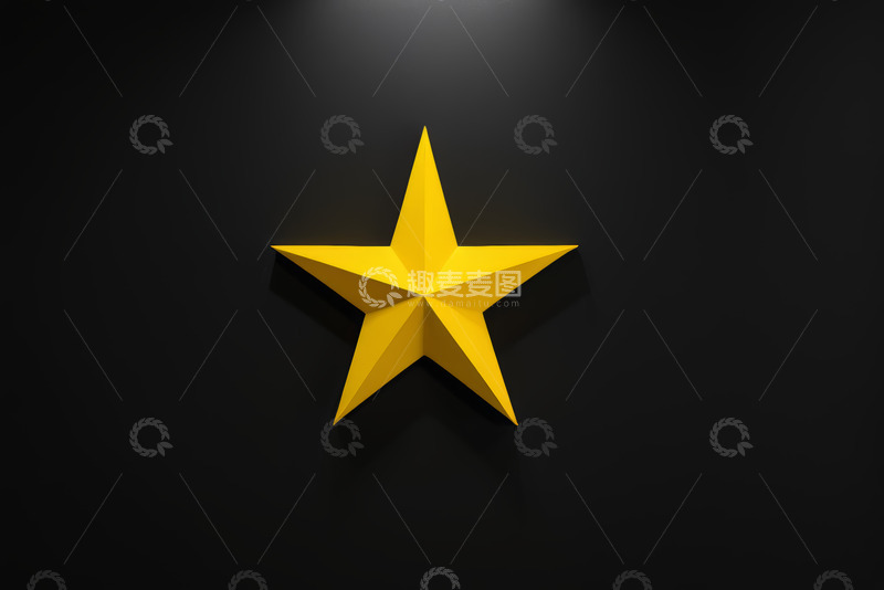 高清大图下载【趣麦麦图】黑色背景上的黄色立体五角星