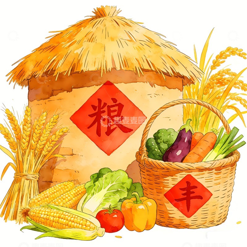 高清大图下载【趣麦麦图】粮食丰收谷仓蔬菜