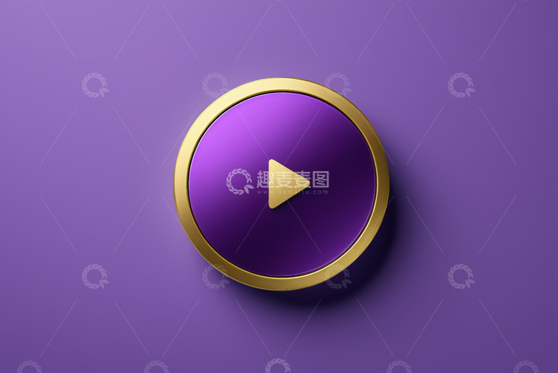 高清大图下载【趣麦麦图】紫色背景金色播放按钮