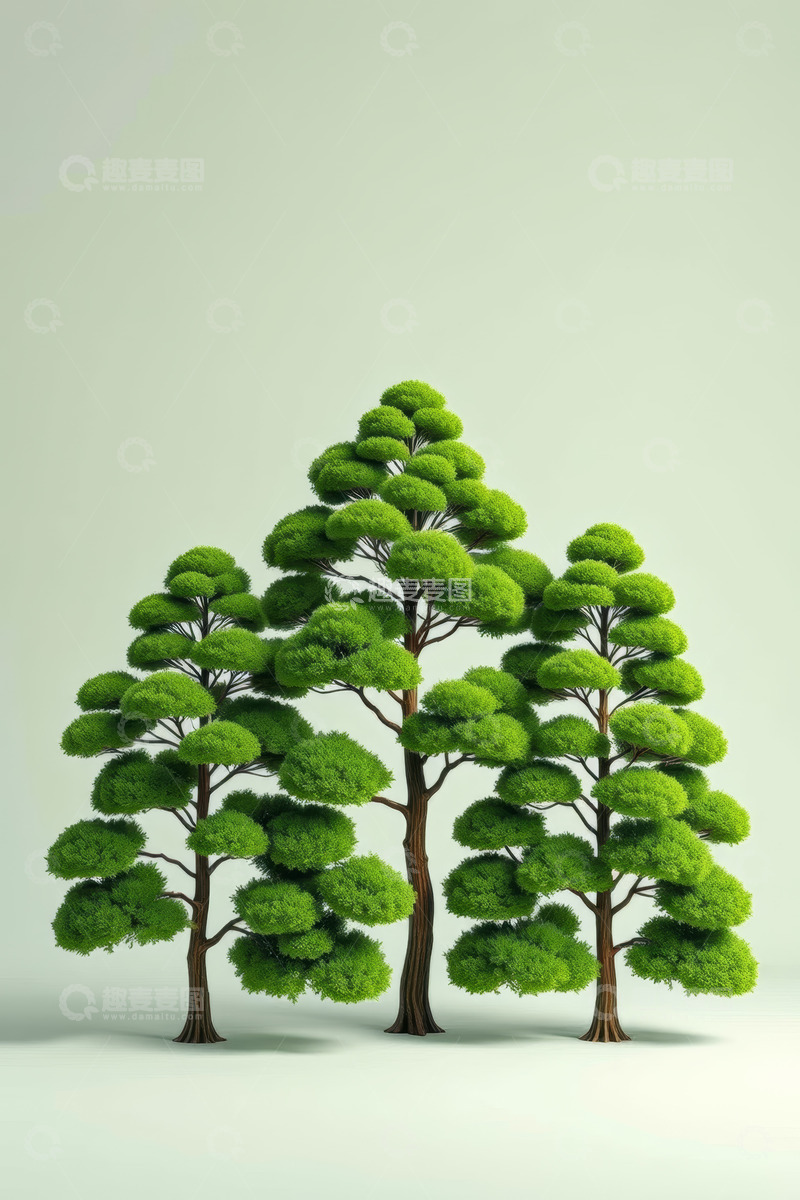 高清大图下载【趣麦麦图】三棵绿色树木模型