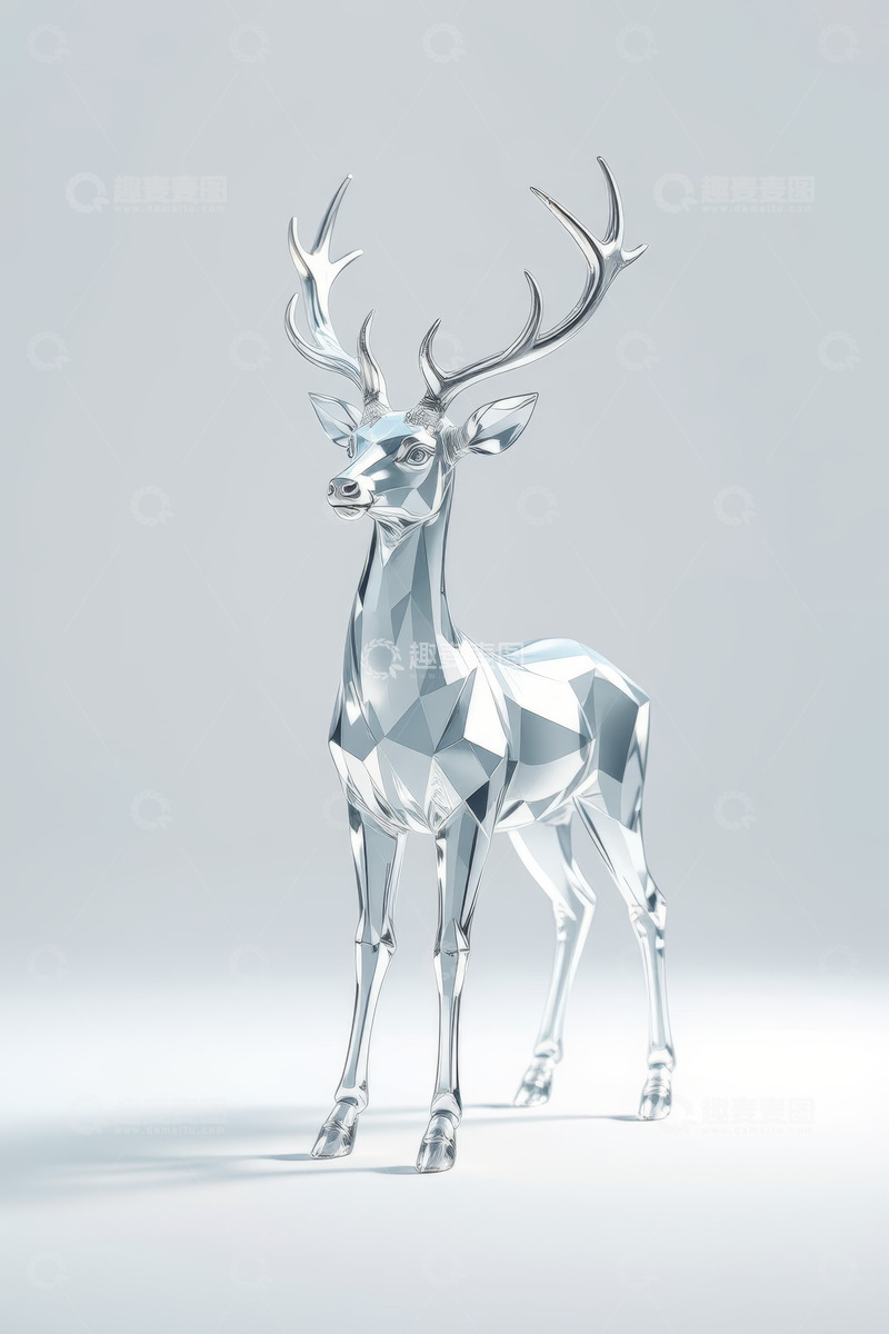 高清大图下载【趣麦麦图】立体几何风格银色鹿模型