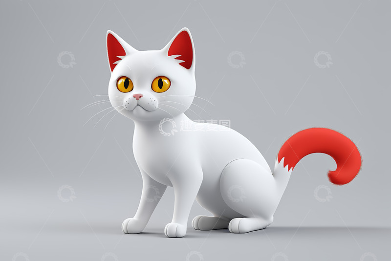 高清大图下载【趣麦麦图】3D卡通白猫形象