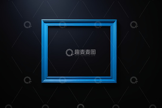 黑色背景上的蓝色方形画框
