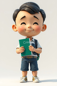 手持书本的卡通小男孩形象