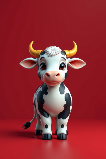 红色背景上的卡通奶牛形象