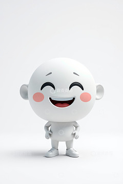 卡通白色小人开心站立形象