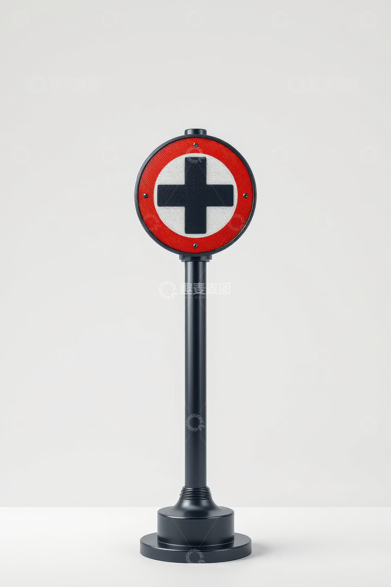 高清大图下载【趣麦麦图】圆形红底十字交通标志