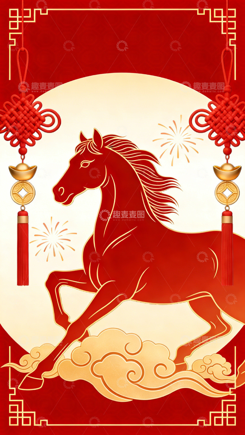 高清大图下载【趣麦麦图】新春骏马喜庆插画