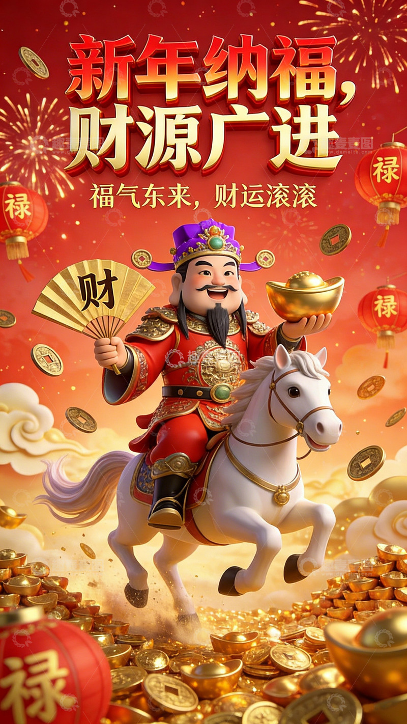 高清大图下载【趣麦麦图】新年祈福财源广进喜庆海报