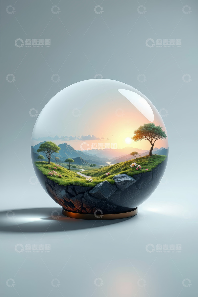 高清大图下载【趣麦麦图】玻璃球内的自然风光景象