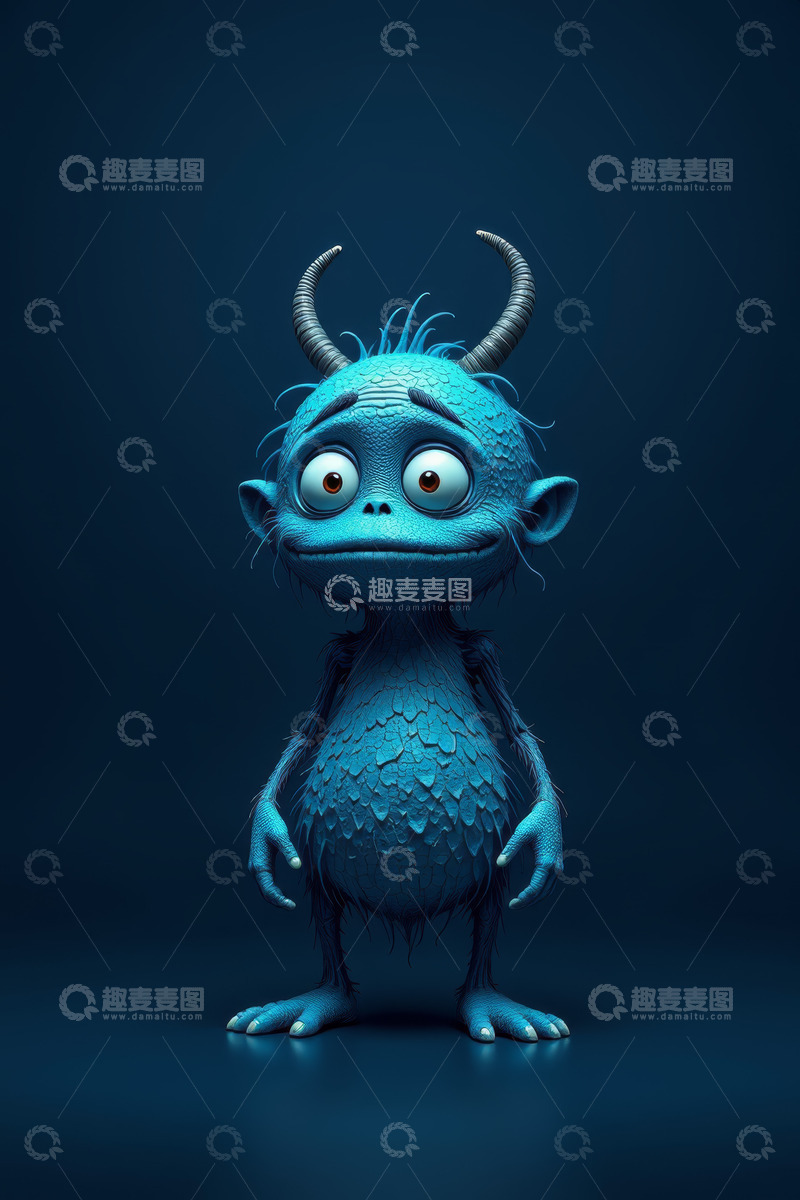 高清大图下载【趣麦麦图】蓝色卡通怪物角色形象