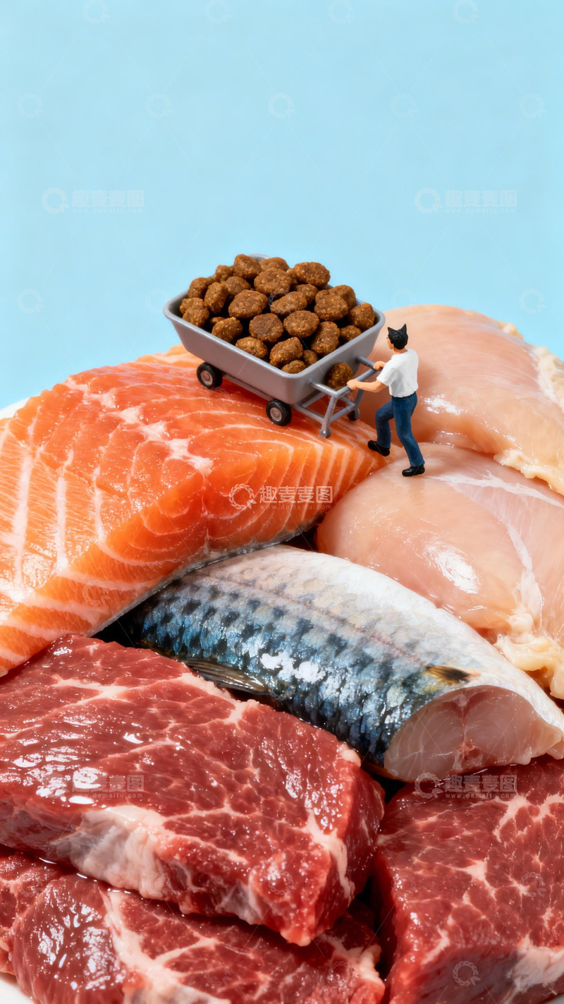 高清大图下载【趣麦麦图】微缩食玩肉类猫粮摄影图
