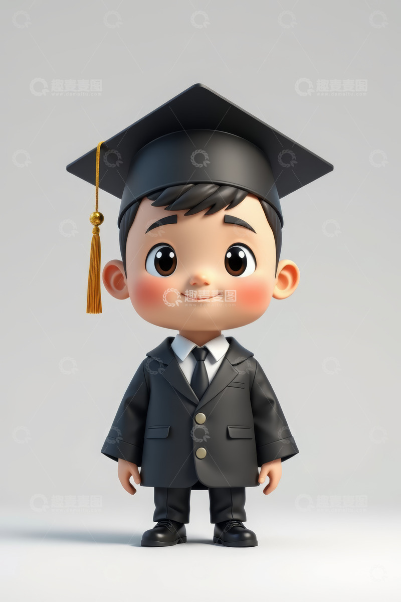 高清大图下载【趣麦麦图】卡通男孩身着学士服形象