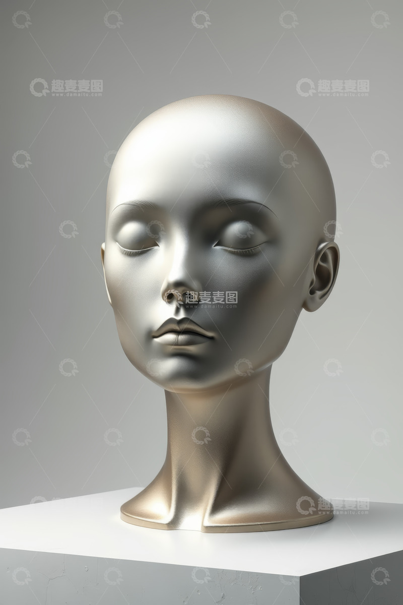 高清大图下载【趣麦麦图】金属质感女性人物头部模型