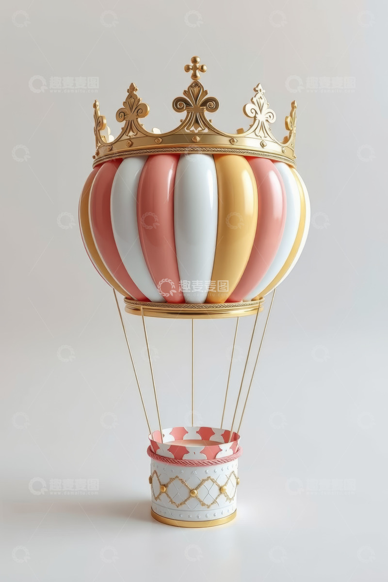 高清大图下载【趣麦麦图】带皇冠的彩色热气球模型