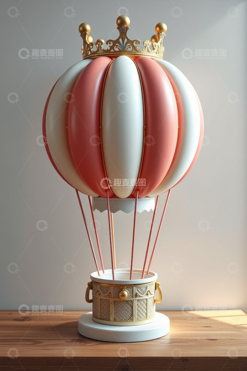 高清大图下载【趣麦麦图】带皇冠装饰的粉色热气球模型