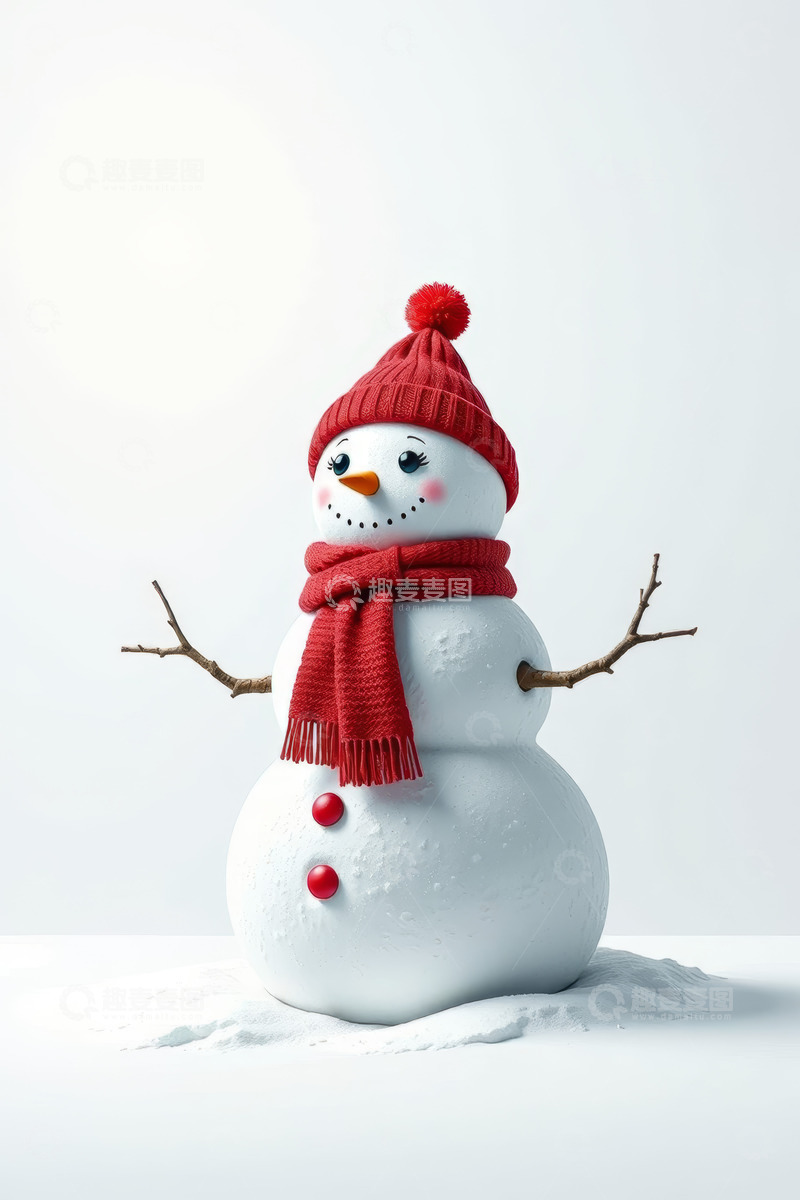 高清大图下载【趣麦麦图】戴红帽围巾的可爱雪人