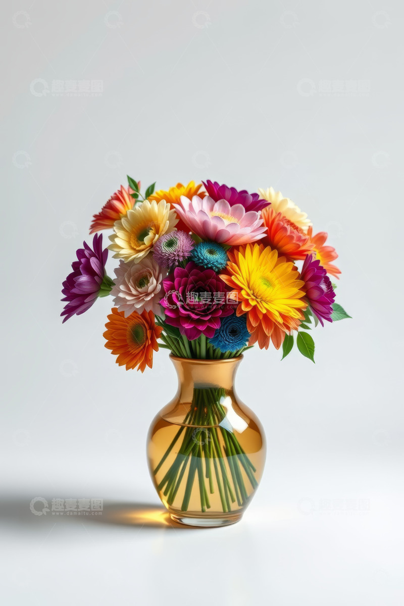 高清大图下载【趣麦麦图】花瓶中色彩缤纷的花束