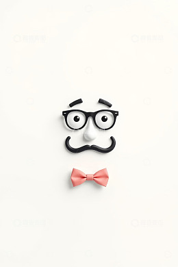 卡通风格戴眼镜小胡子领结脸