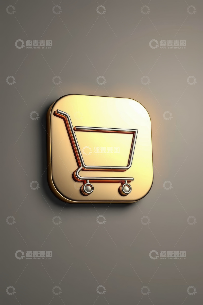 高清大图下载【趣麦麦图】金色购物车图标素材