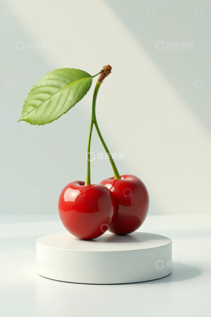 高清大图下载【趣麦麦图】白色平台上的双颗红樱桃