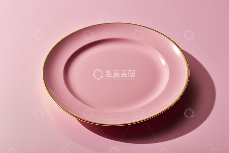 高清大图下载【趣麦麦图】粉色金边餐盘特写